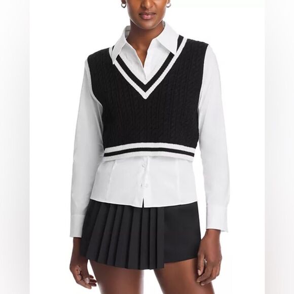 Alice + Olivia Orly Sweater Black Vest White Size S - Picture 6 of 10